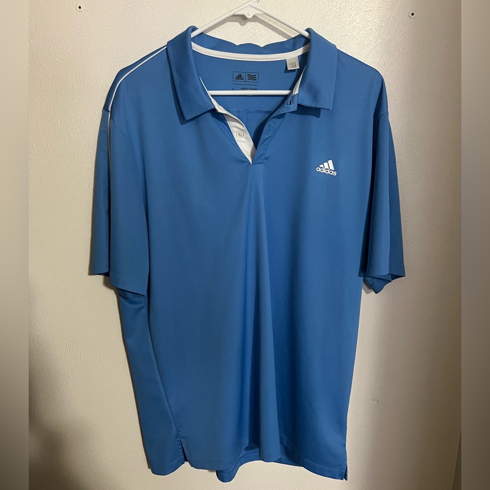ADIDAS Classic Clima Cool Athletic Short Sleeve Golf‎ Polo Blue White Men's Sz L